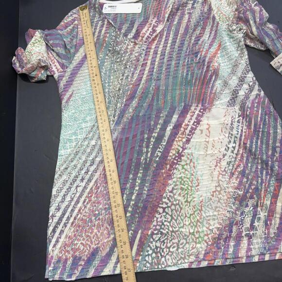 Soft Surroundings Boho Multi Mixed Print Geometric Knit Blouse Size M NWT - Picture 10 of 12